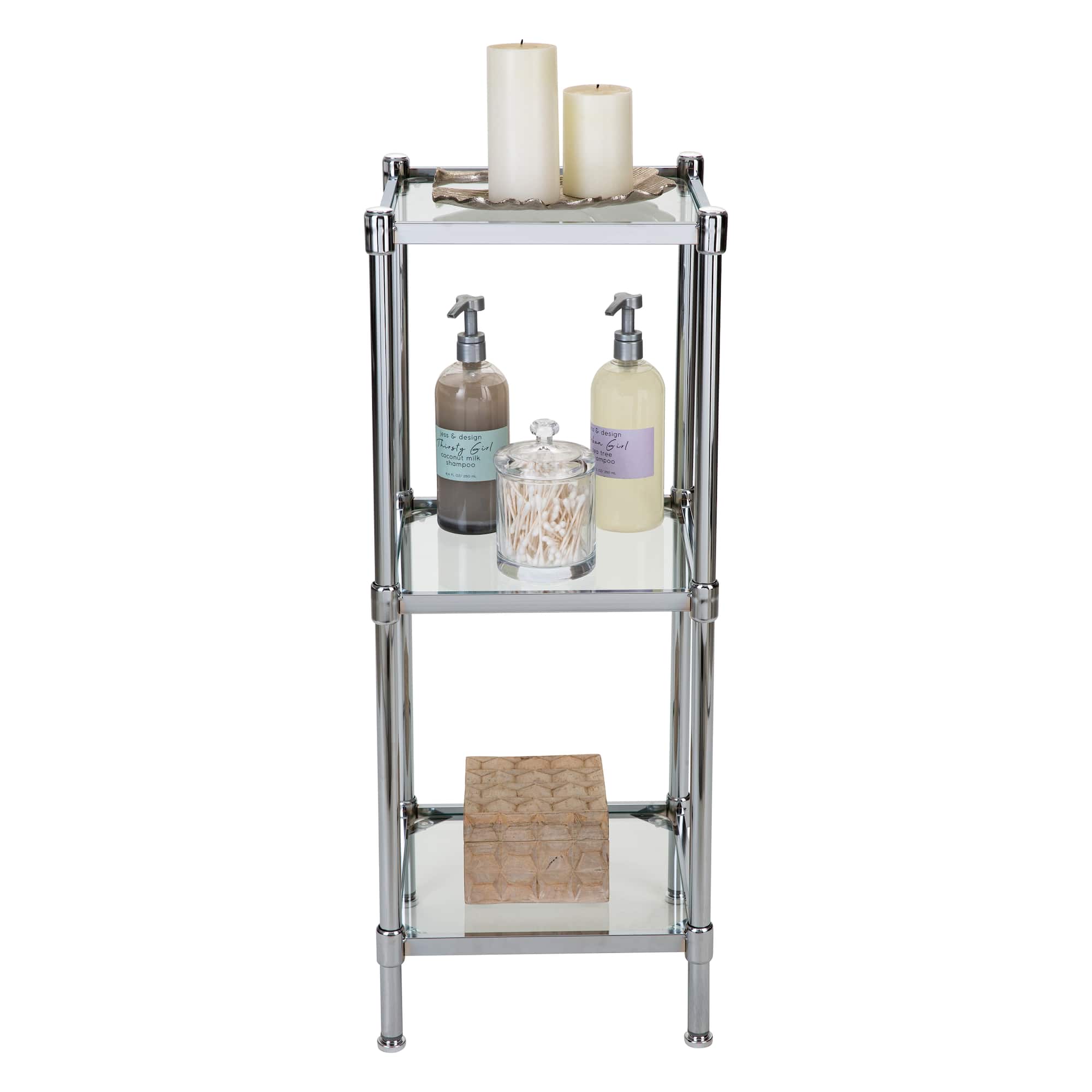 Organize It All Glacier 34" 3-Tier Freestanding Tempered Glass Shelving Tower